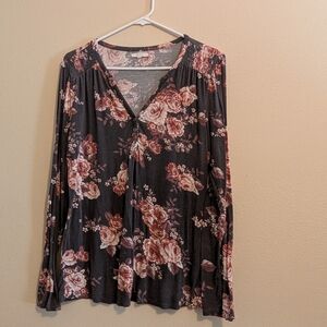 Maurices Dark Floral Blouse with Pink Accents